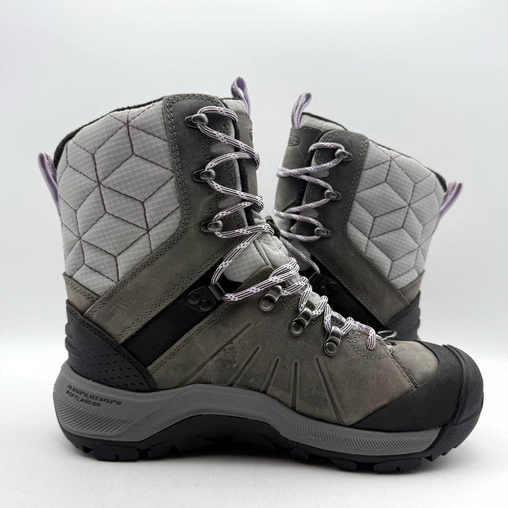 KEEN Womens Revel IV High Polar Hiking Boots US 6.5 Wide Grey Leather WP NWOB