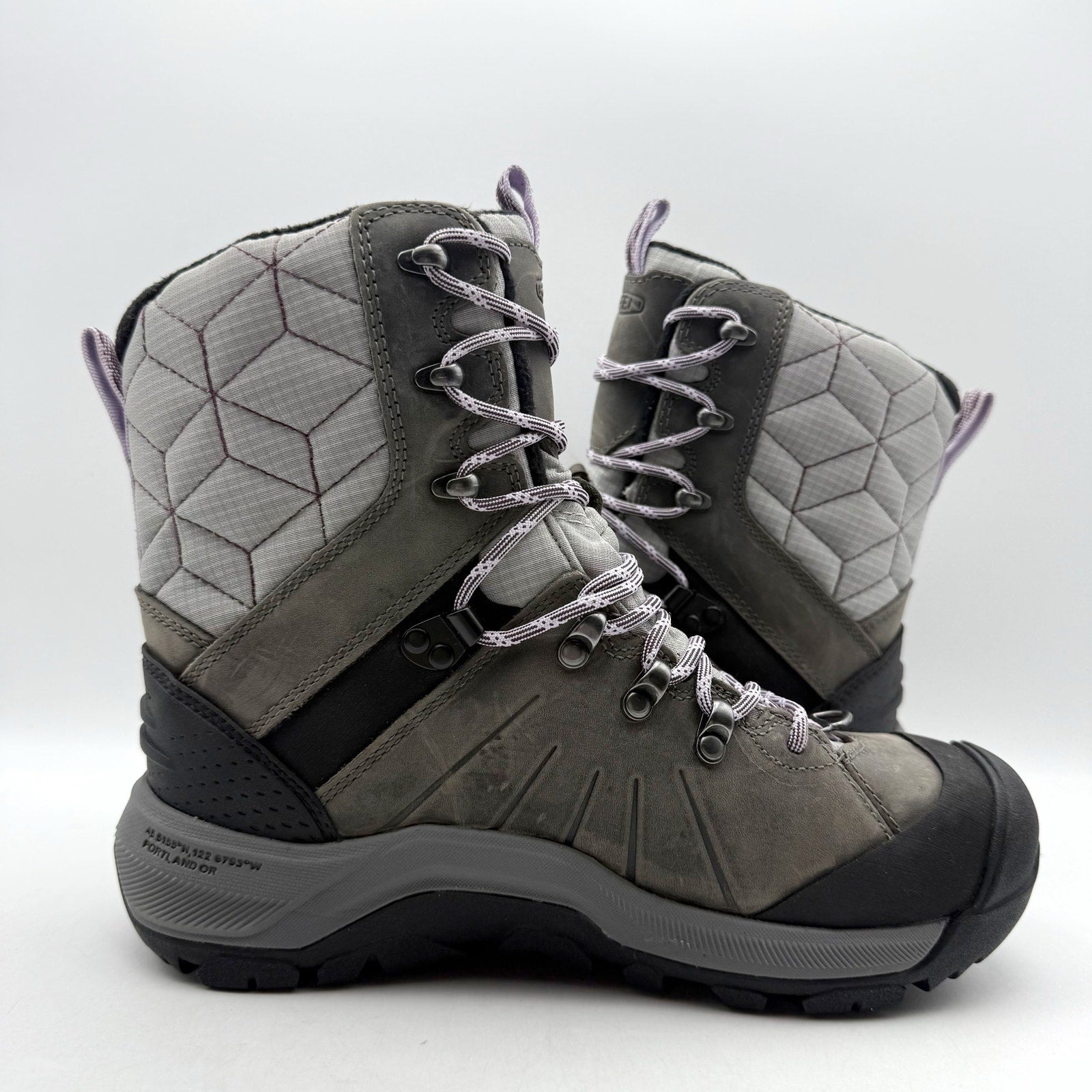 KEEN Womens Revel IV High Polar Hiking Boots US 6.5 Wide Grey Leather WP NWOB