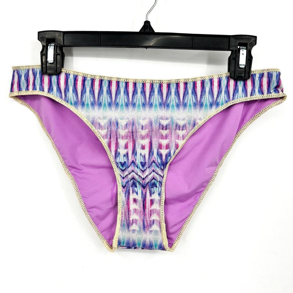 BECCA Women's Tulum Adela Hipster Bikini Bottoms Large Purple Multi Shirred NWT