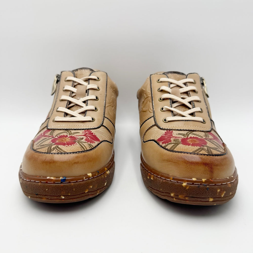 L'Artiste Womens Sincerity Sneakers EU 42 US 10.5-11 Beige Floral Leather NWOB