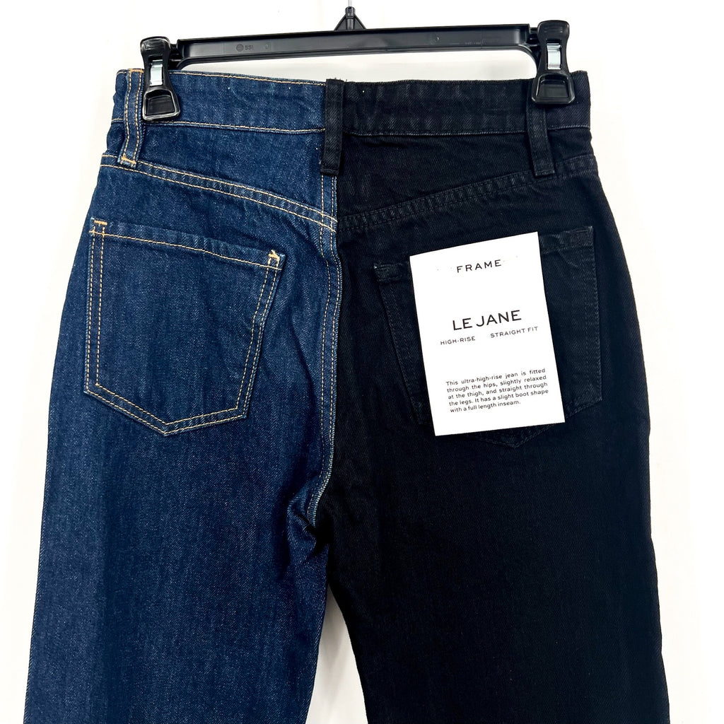 FRAME Womens Le Jane Colorblock Relaxed Jeans Size 23 Blue Black Dell Noir NWT