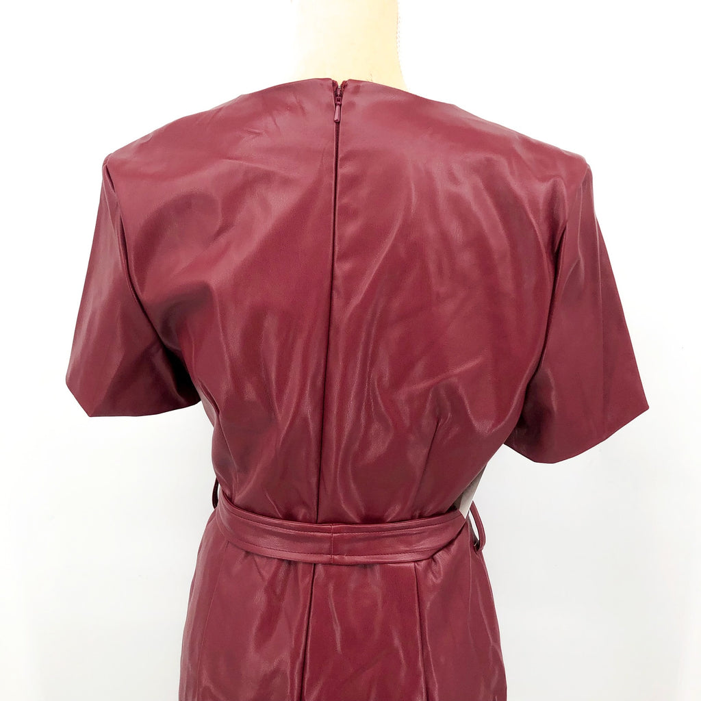 BARDOT Womens Wrap Midi Dress Large US 8 Red Burgundy Vegan Leather NWT