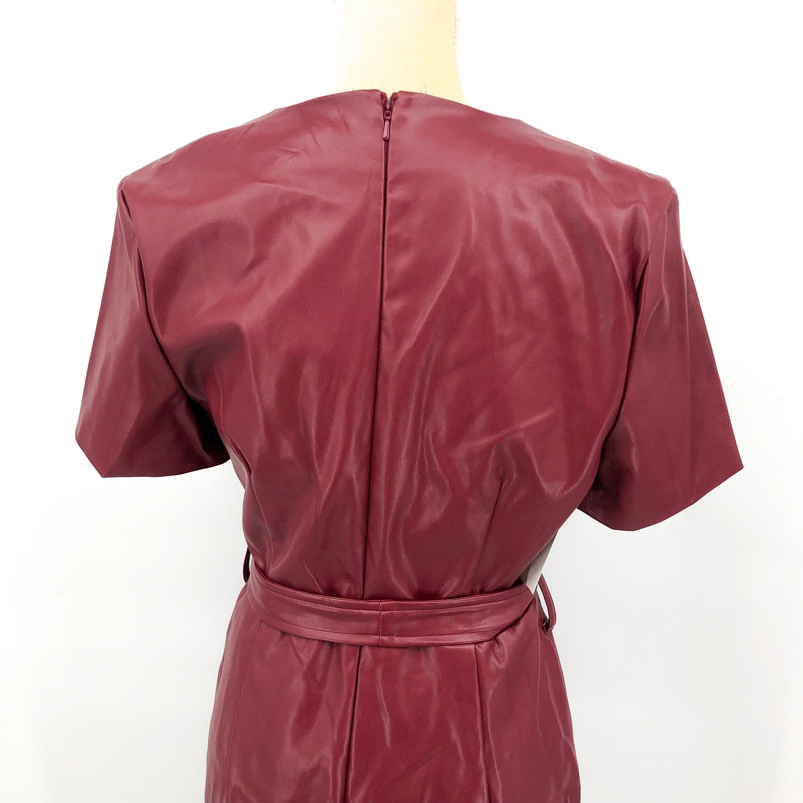 BARDOT Womens Wrap Midi Dress Large US 8 Red Burgundy Vegan Leather NWT