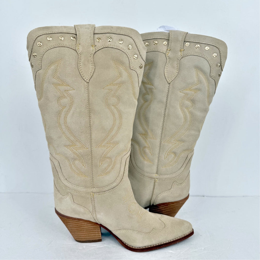 Sam Edelman Womens James Cowboy Boots US 8 M Wide Calf White Ivory Suede NIB