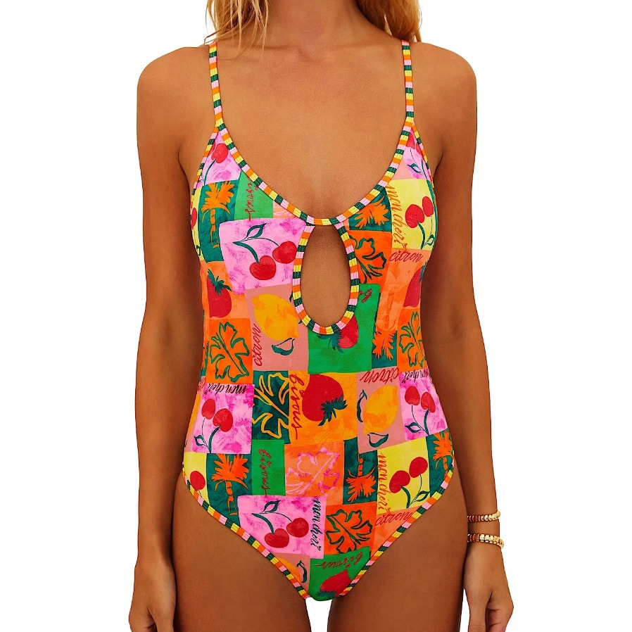 BEACH RIOT Women's Priscilla One Piece Swimsuit Medium Pink Fruit Market NWT
