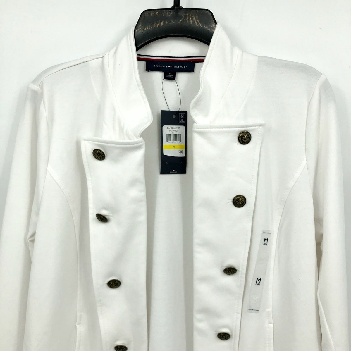 TOMMY HILFIGER Women's Military Band Jacket Medium White Button Front NWT