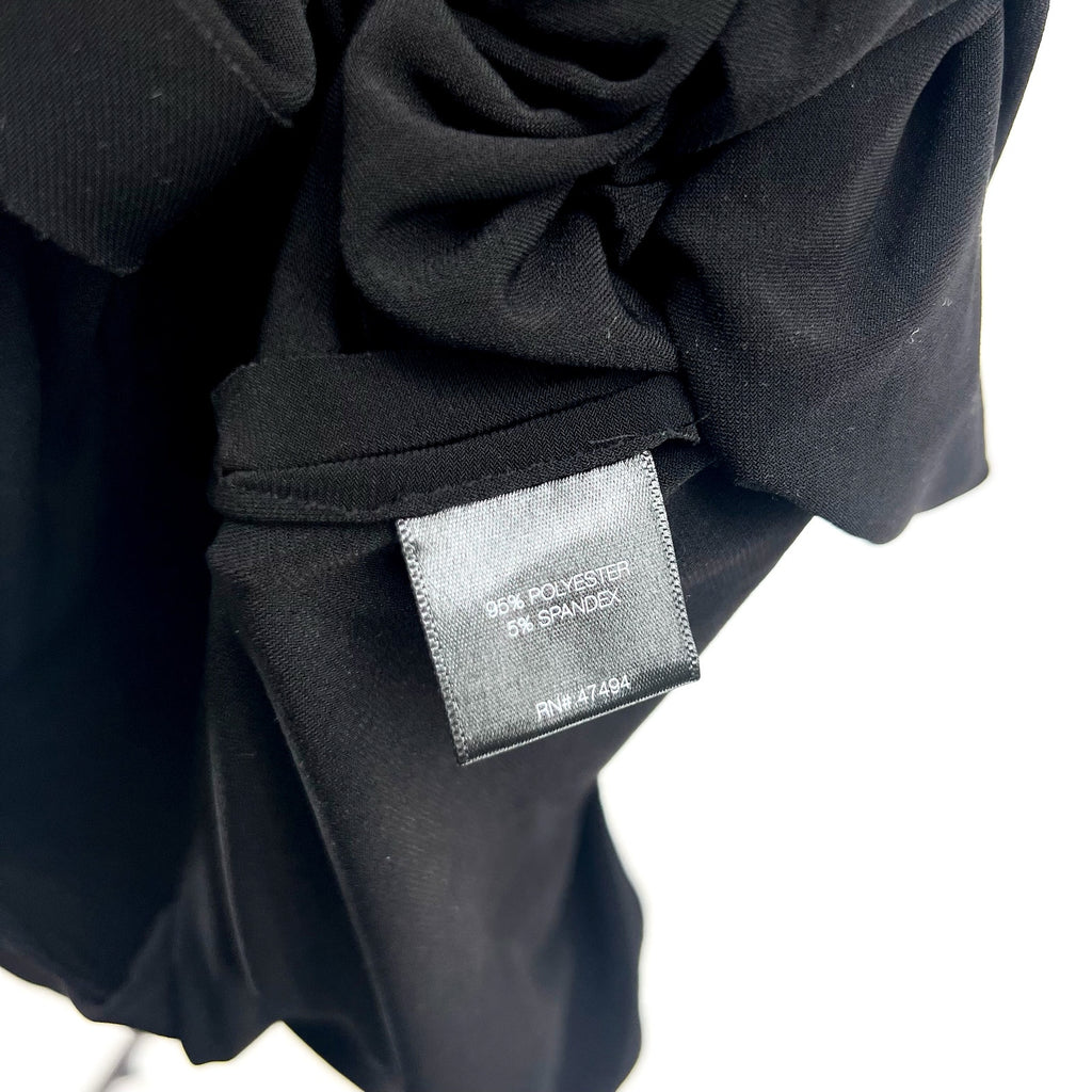 NORMA KAMALI Shoulder Pad Waterfall Dress XS/34 Black V Neck Stretch LS NWT