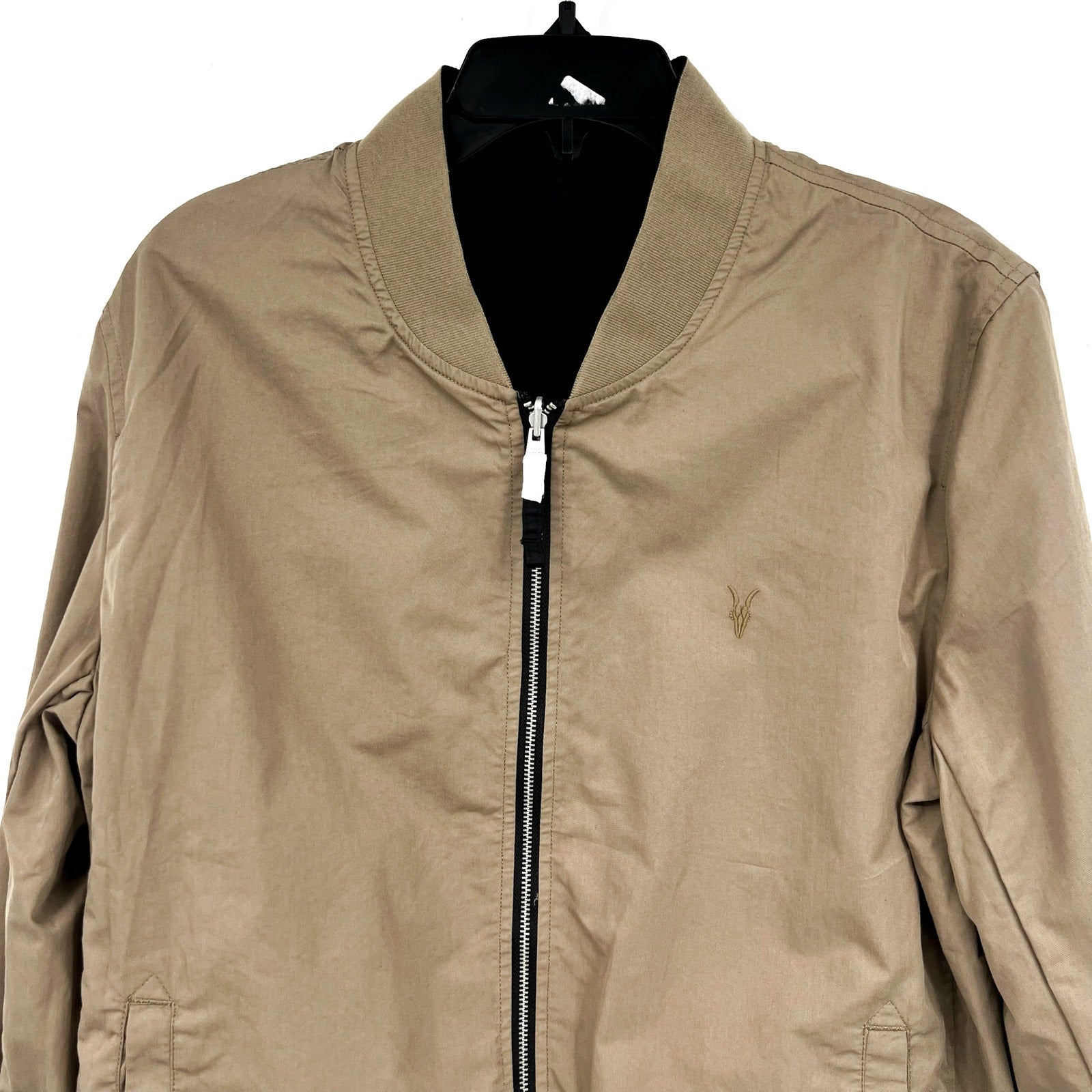 Allsaints Mens Reversible Bassett Bomber Jacket XS Black Ash Khaki NWT
