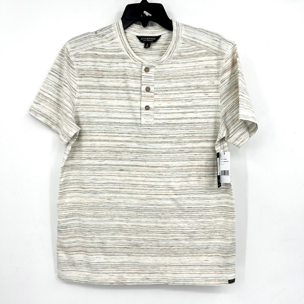 LIVERPOOL Men's Short Sleeve Henley Top Small Cream Space Dyed NWT