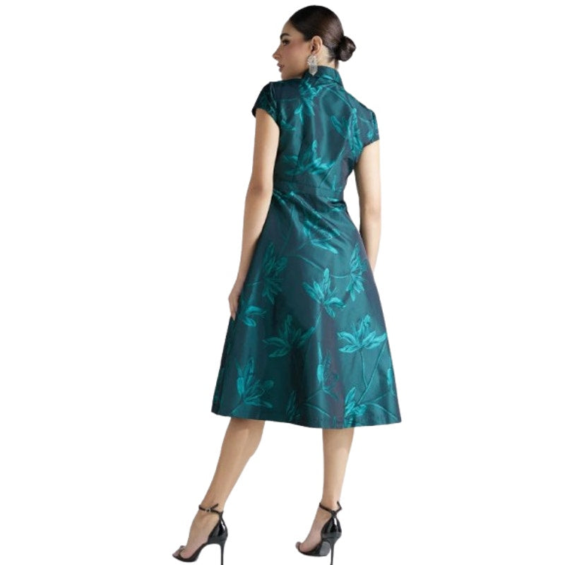 AIDAN BY AIDAN MATTOX Floral Jacquard Midi Dress Size 2 Green Cap Sleeve NWT