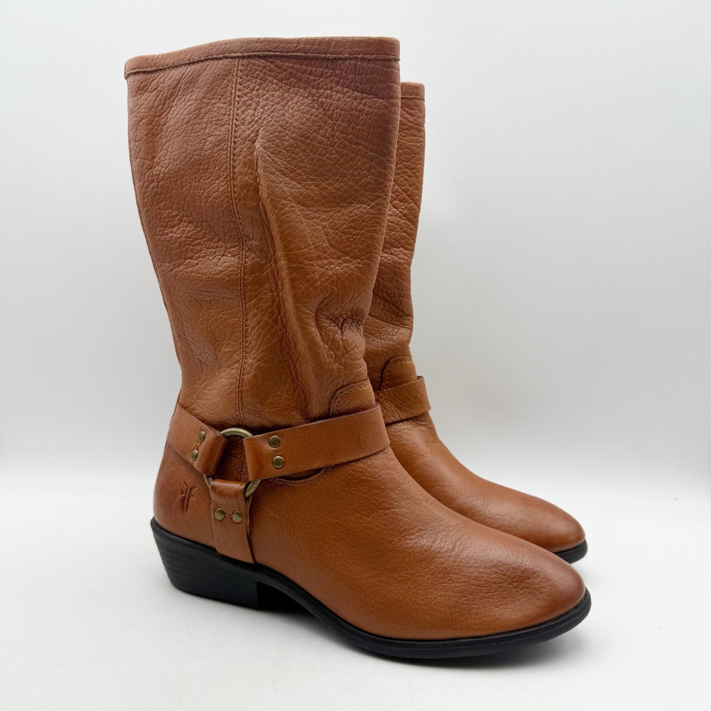FRYE Girls Phillip Harness Tall Boots Size 3.5 Brown Leather NWOB