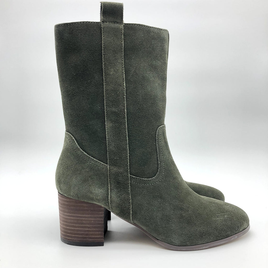 Violet & Red Womens Jarah Western Boot Size 6.5 Green Suede Heels Mid Calf NWOB