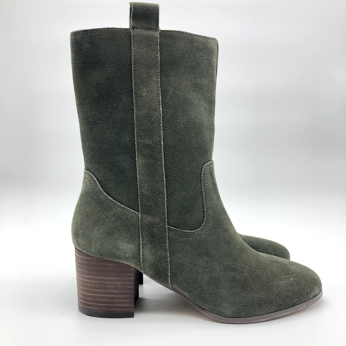 Violet & Red Womens Jarah Western Boot Size 6.5 Green Suede Heels Mid Calf NWOB