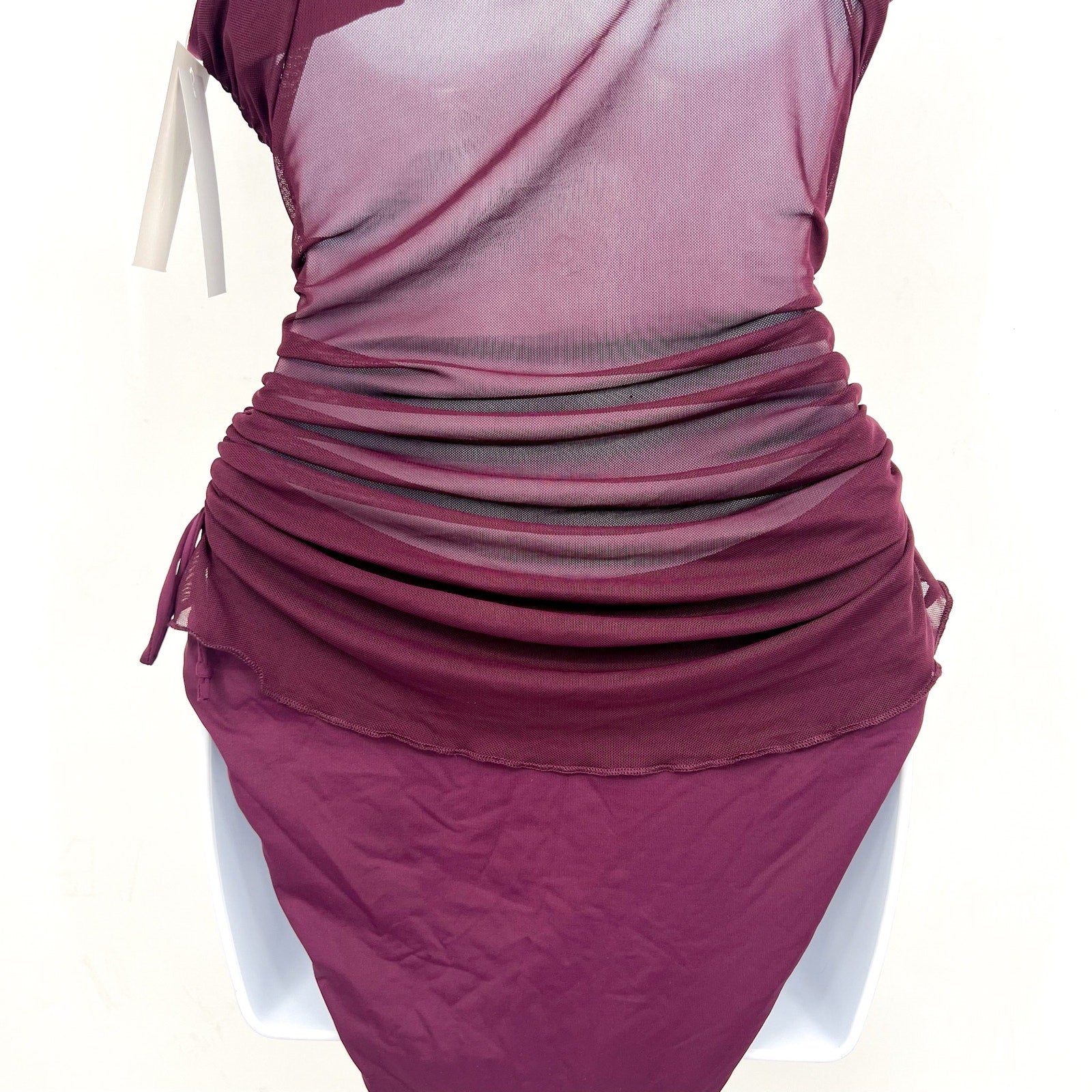 BECCA Muse Macie One Piece Swimsuit Large Purple High Neck Mesh Overlay NWT