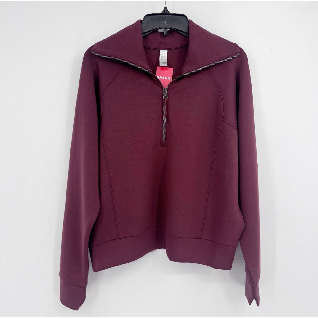 SPANX Womens AirEssentials 1/2 Zip Pullover Sweatshirt Medium Wine Red Spice NWT