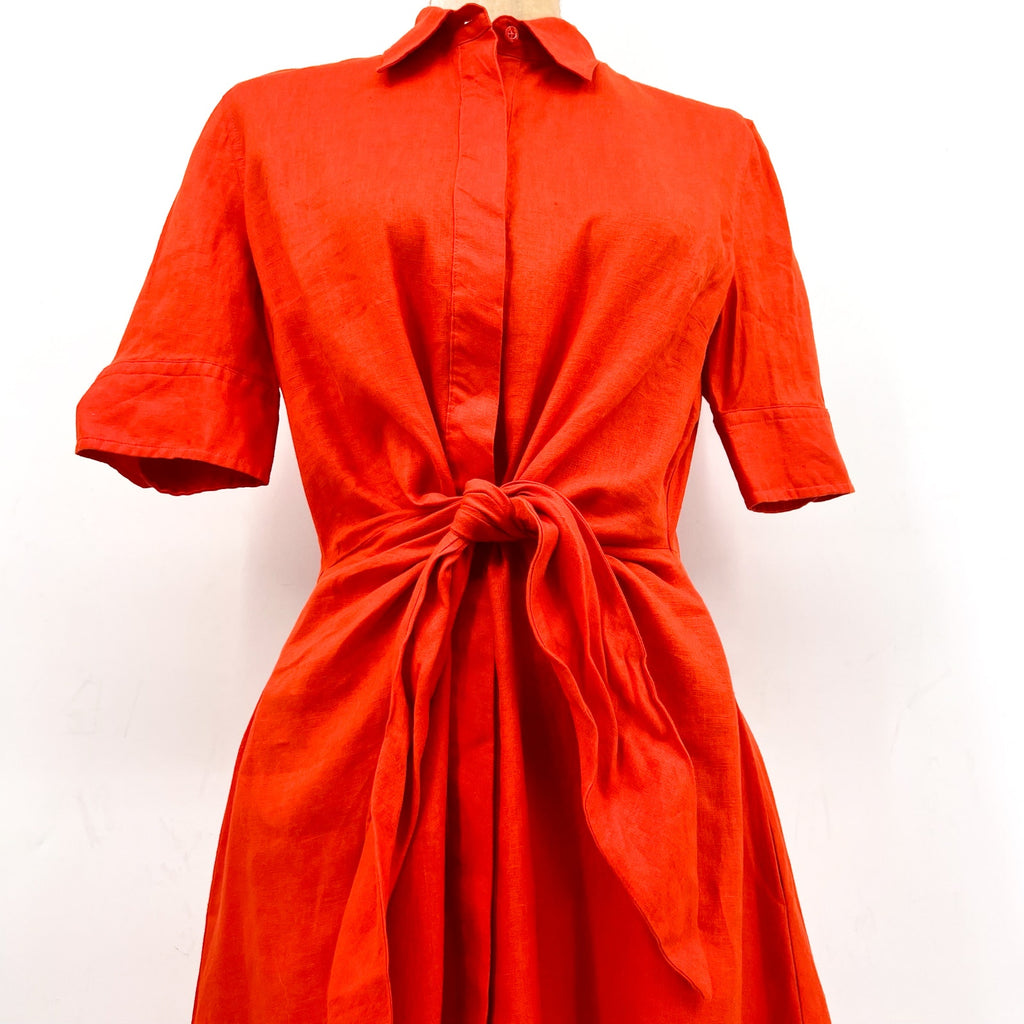 LAUREN RALPH LAUREN Tie-Front Linen Shirtdress Size 6 Orange Short Sleeve NWT