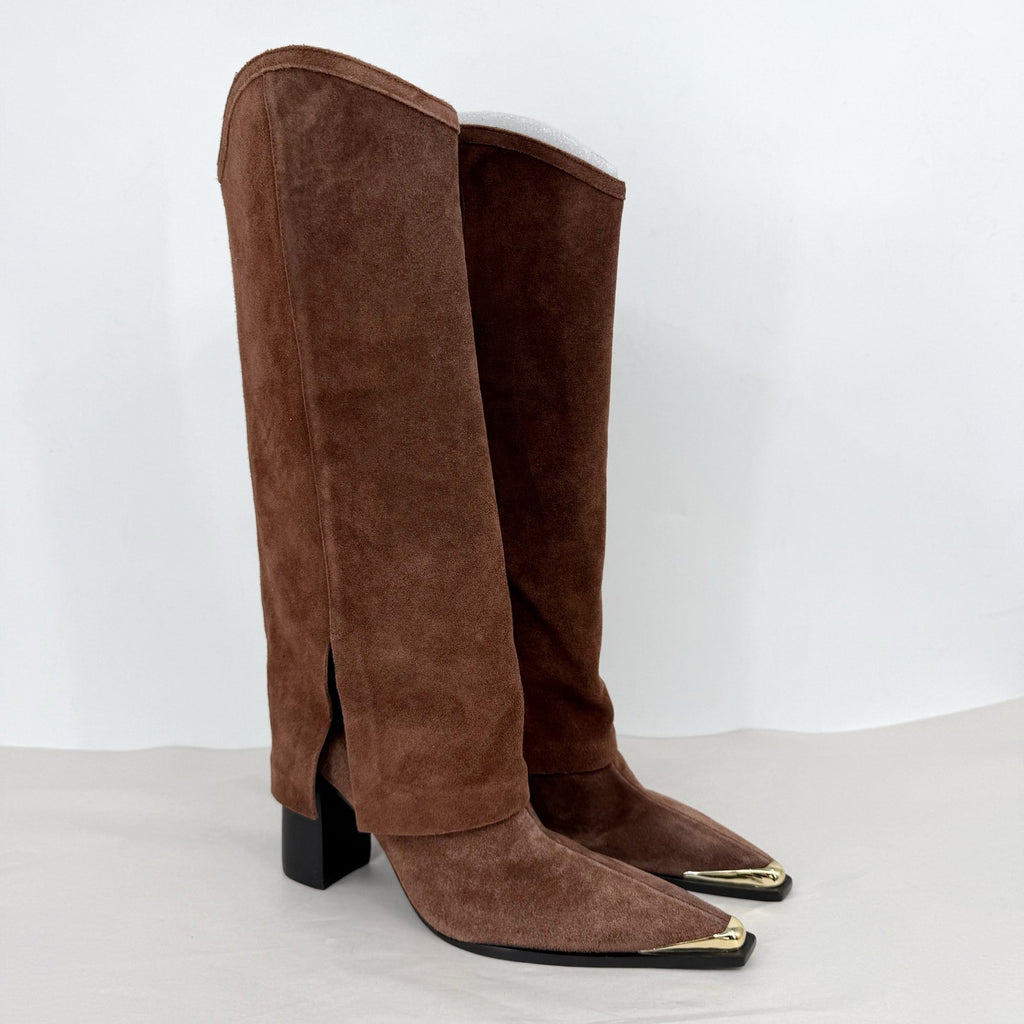 SCHUTZ Womens Raffaela Up Cloak Knee High Boots US 9 M Root Brown Suede NWOB