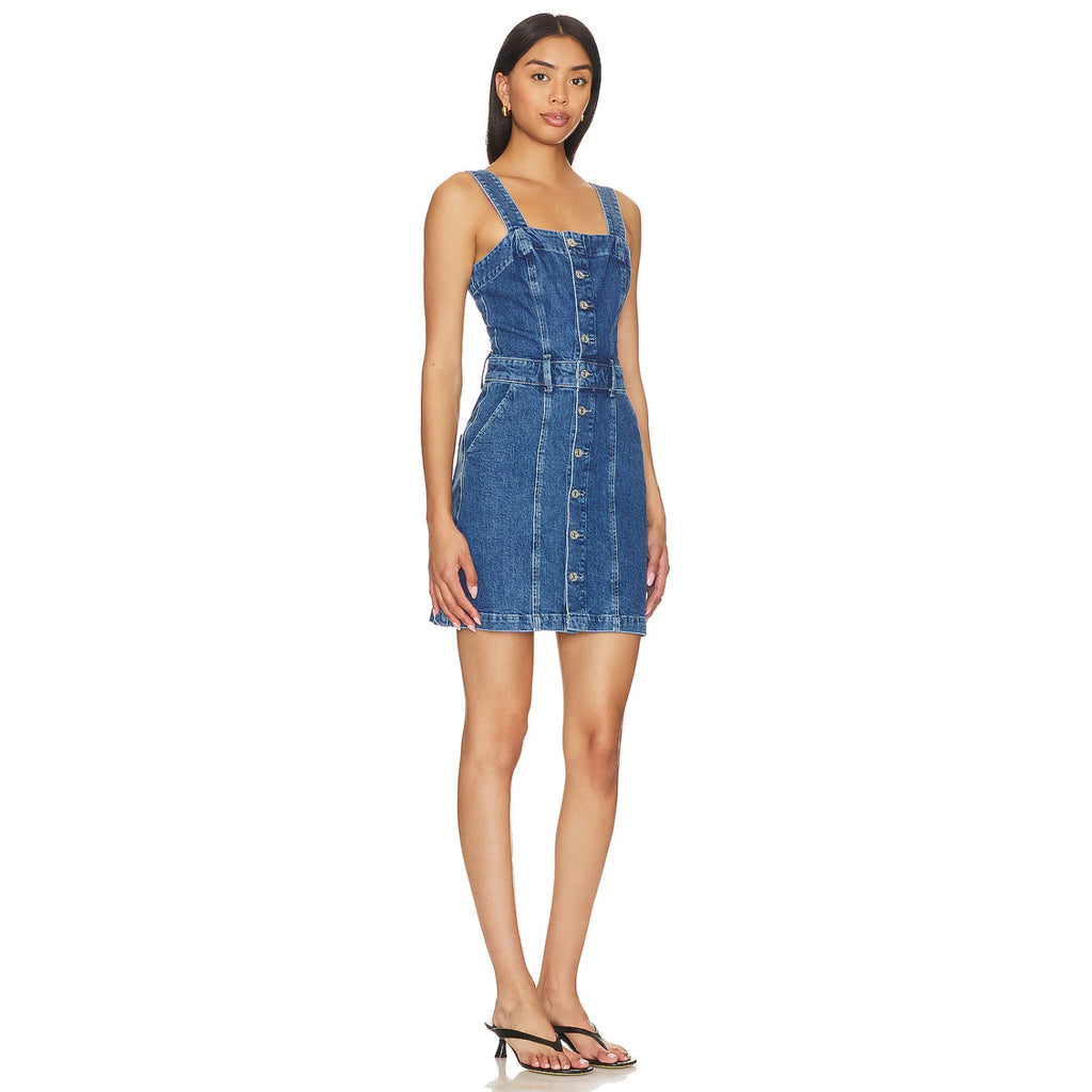 PAIGE Women's Maddy Denim Tank Dress Size 10 Delia Blue Button Front Revolve NWT