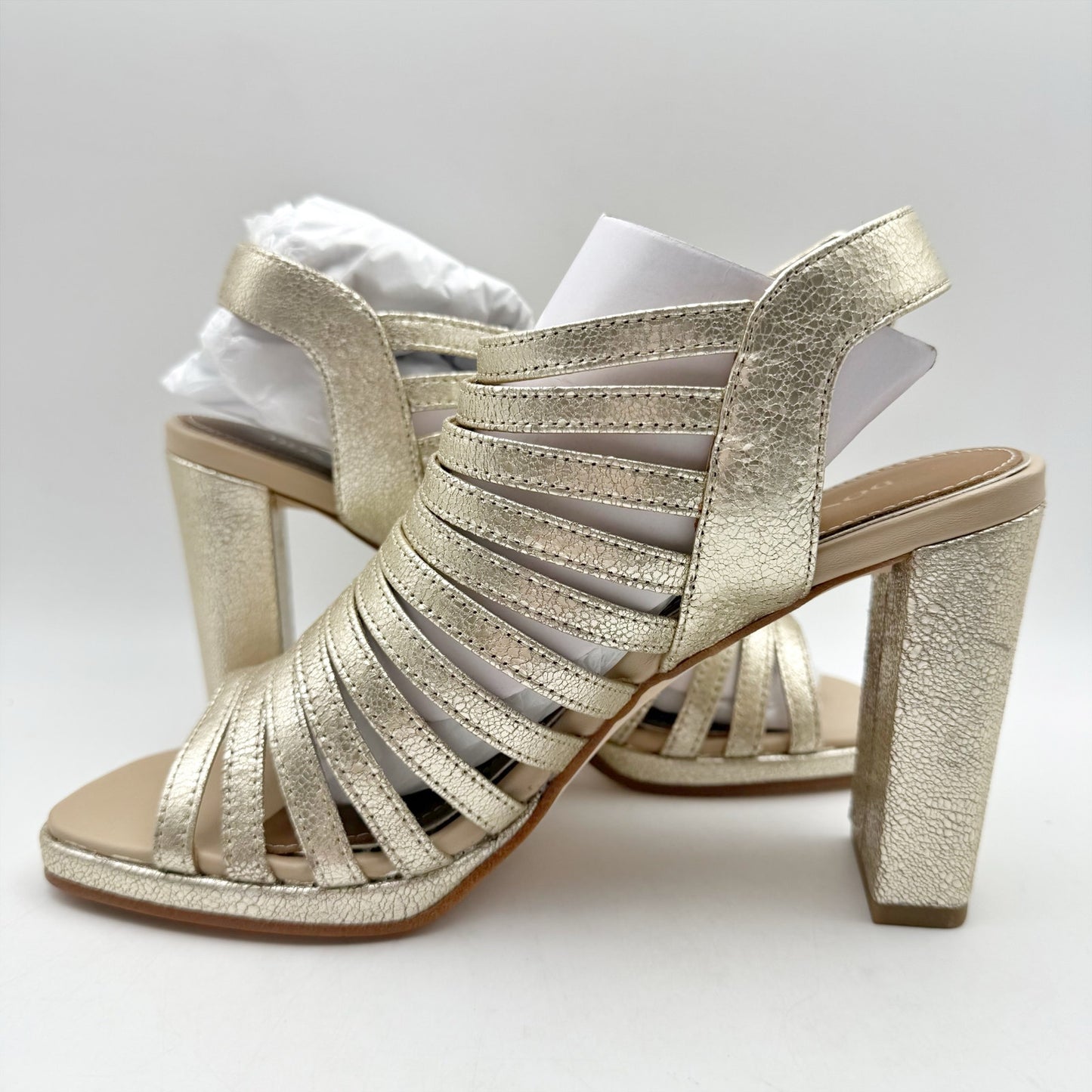 Donald Pliner Womens Sevanna Heeled Sandals US 8.5 M Gold Metallic Leather NIB