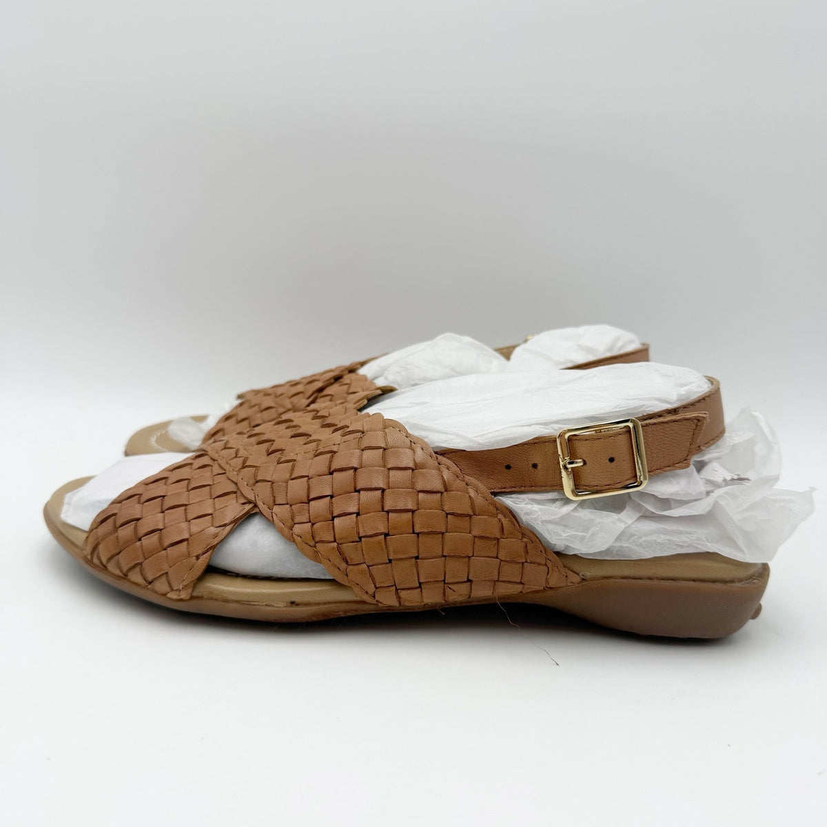 Vaneli Womens Tagus Sandals US 8 Narrow Camel Brown Burnished Woven Leather NIB