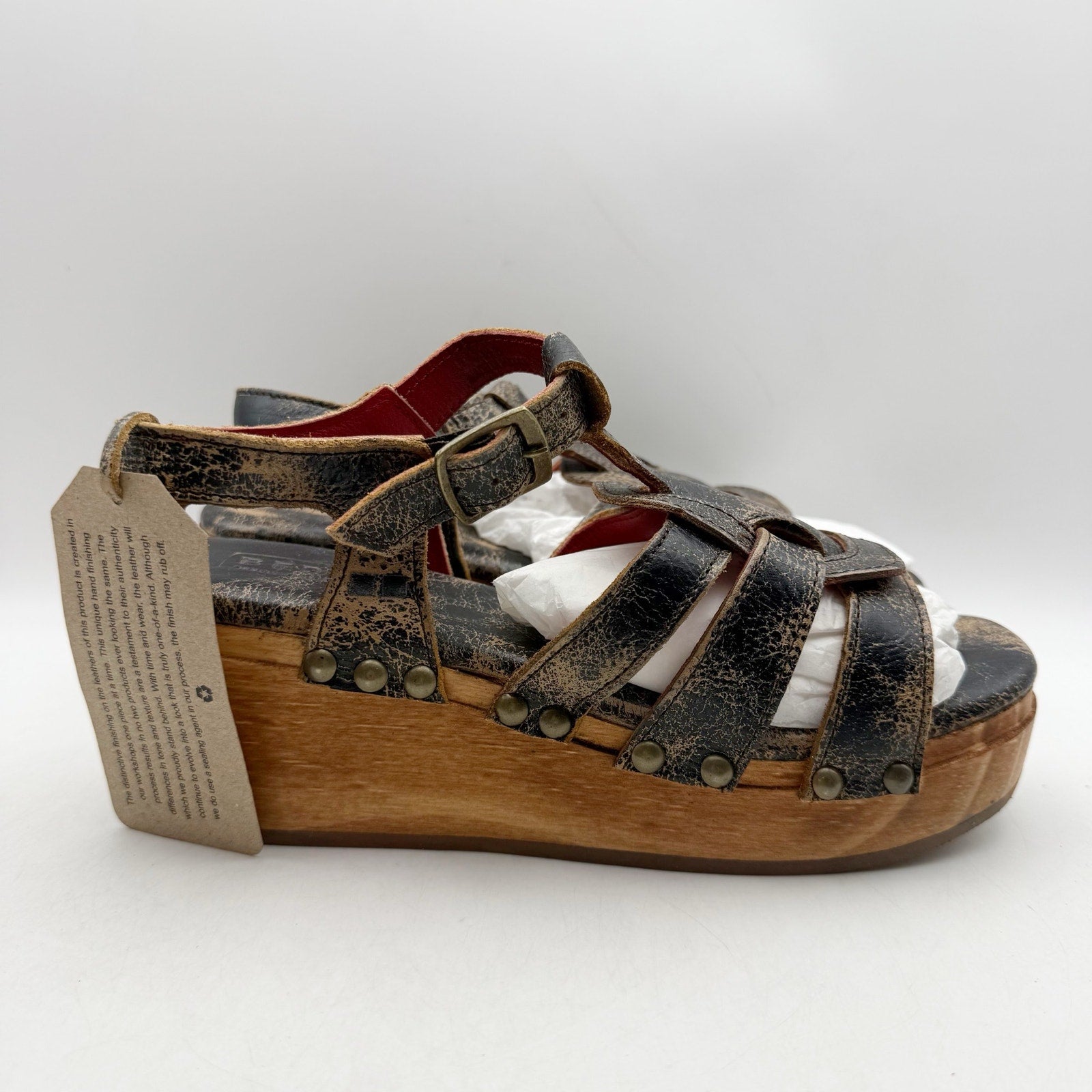 Bed Stu Womens Fabiola Sandals US 8.5 Black Distressed Leather NWT