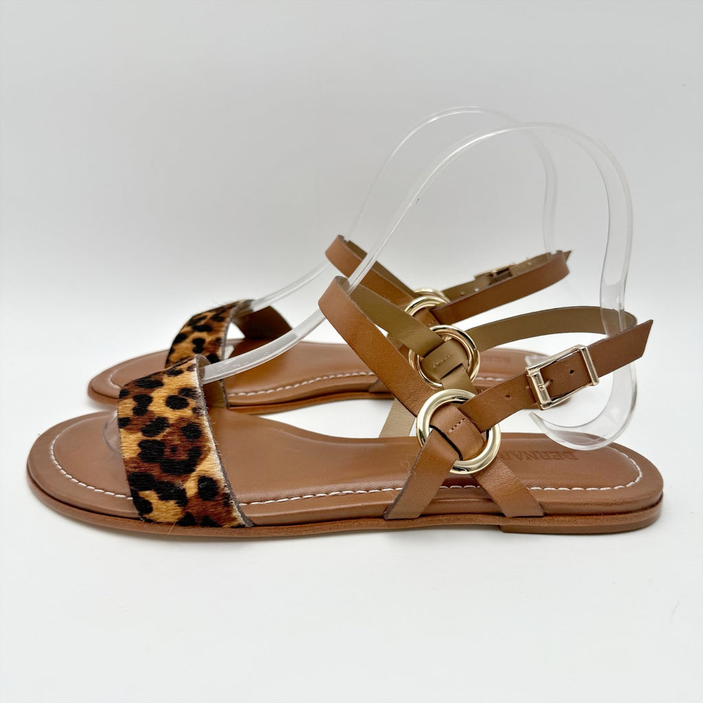 Bernardo Womens Henre Flat Sandals Size 6.5 Brown Leopard Haircalf Leather NIB