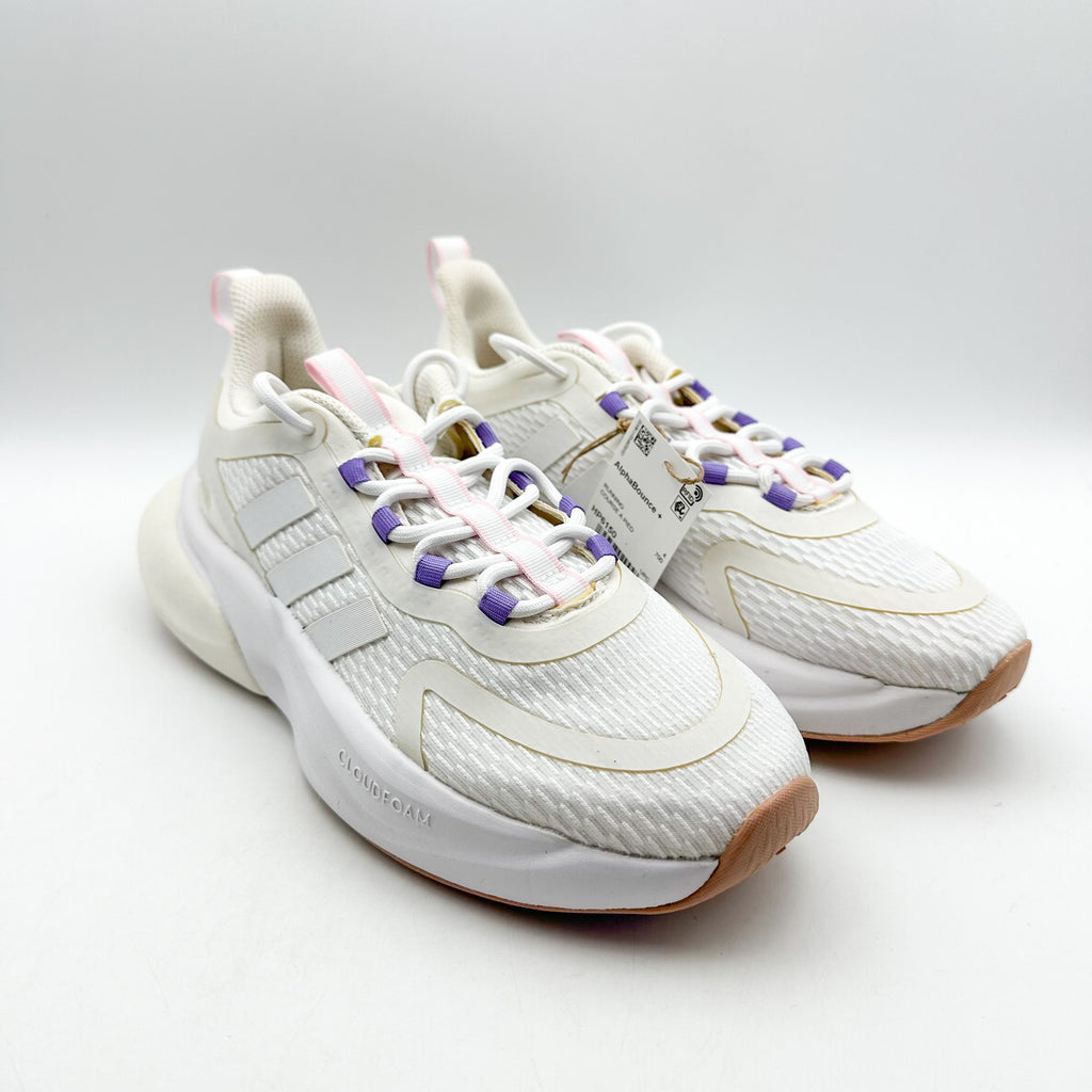 ADIDAS Womens Alphabounce+ Athletic Shoes Size 5.5 White Purple Trainers NWOB