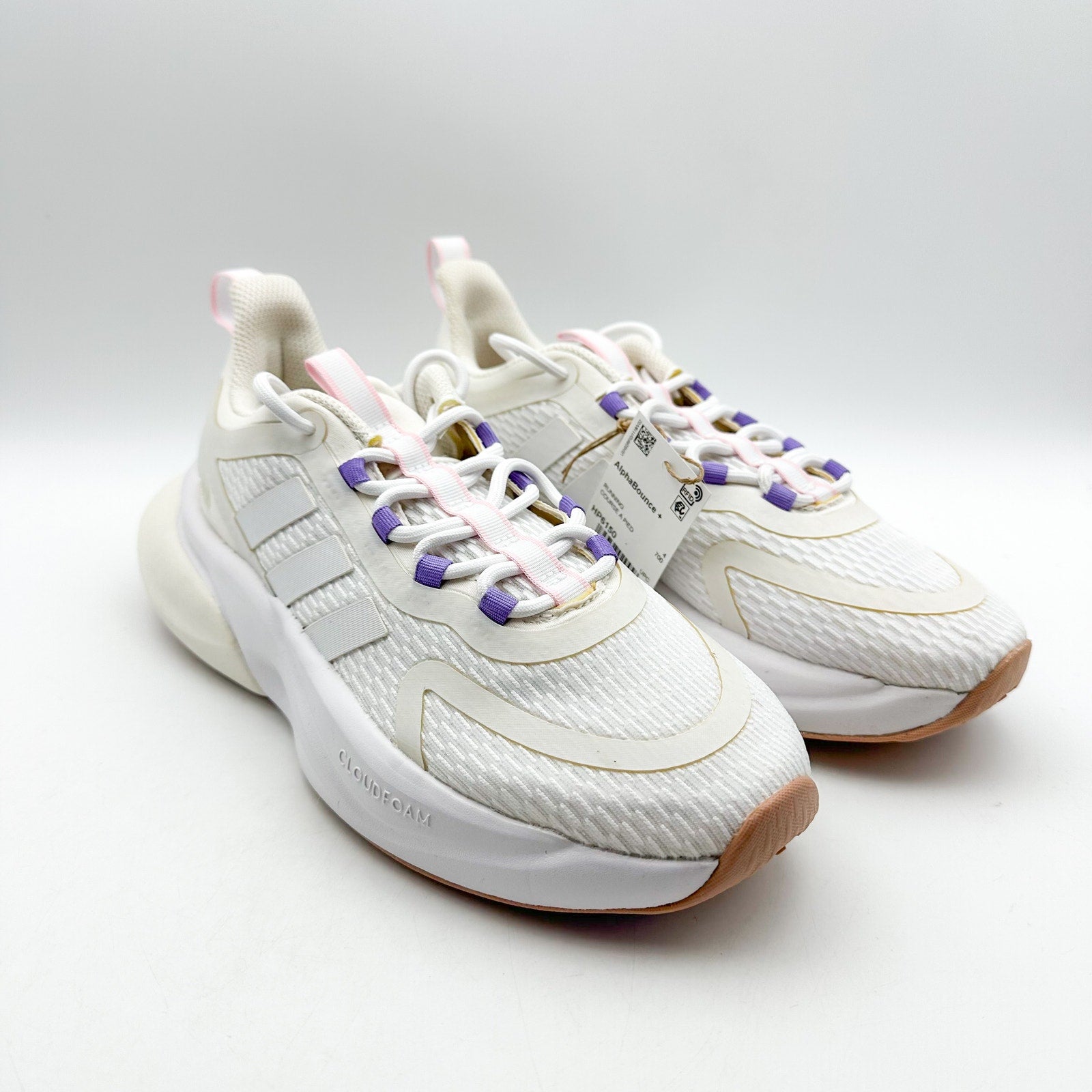 ADIDAS Womens Alphabounce+ Athletic Shoes Size 5.5 White Purple Trainers NWOB