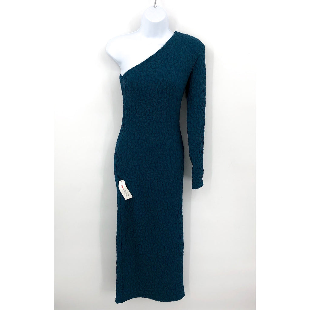 BARDOT Women's Crinkle One Shoulder Dress Size 4 Teal Blue Stretch Lined NWT