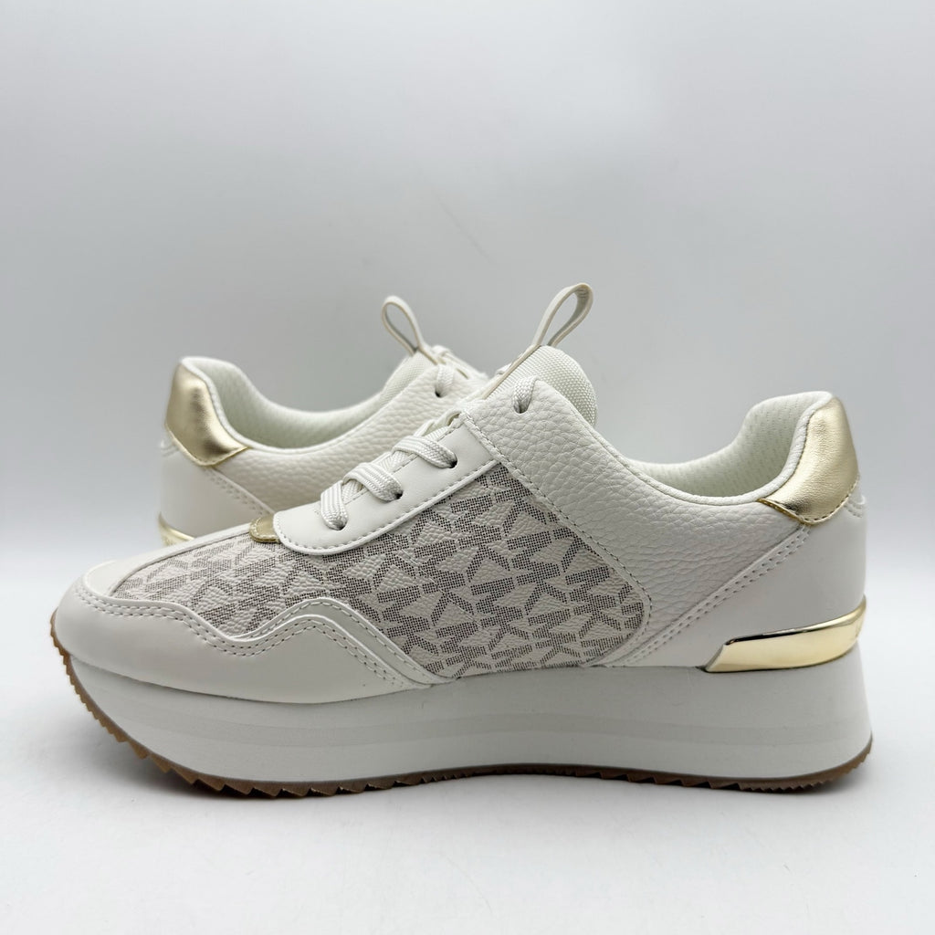 Michael Kors Womens Raina Casual Sneaker US 6 M White Vanilla Gold Trainer NIB