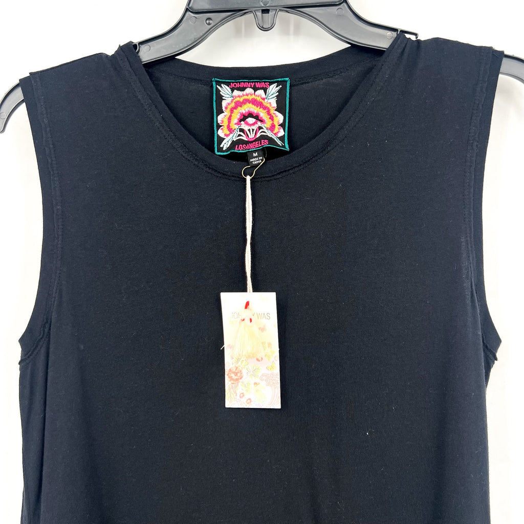 JOHNNY WAS Della Tank Midi Dress Medium Black Floral-Embroidered Linen NWT