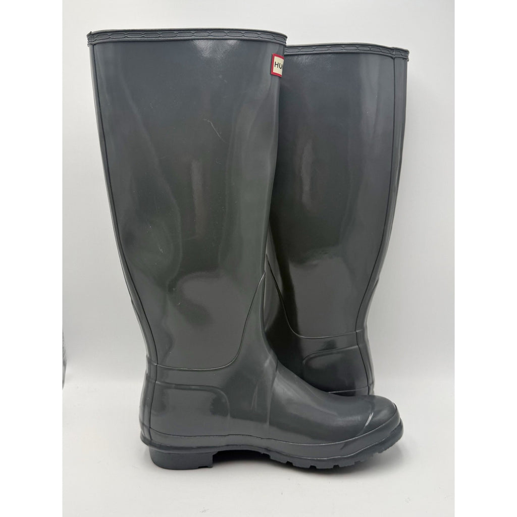 Hunter Womens Original Tall Gloss Rain Boots Size 10 Graphite Grey WP NWOB