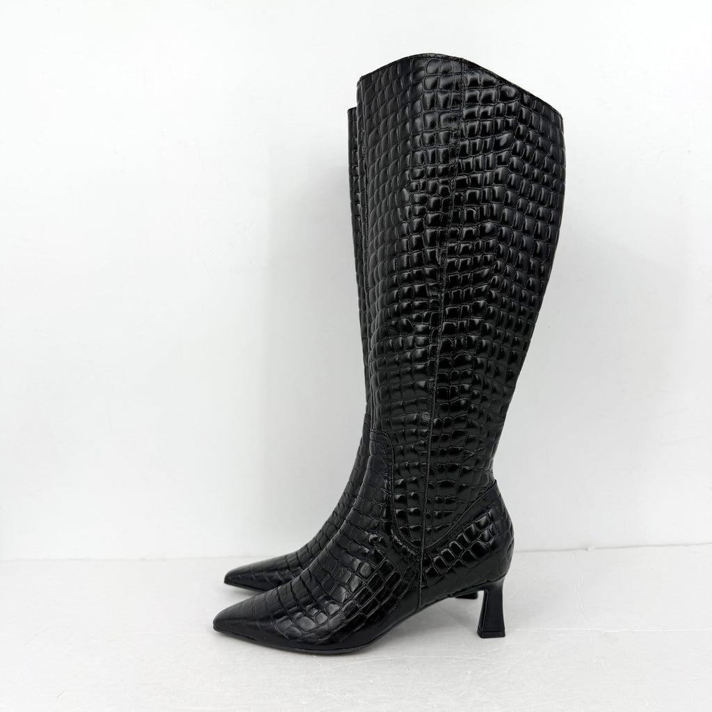 Naturalizer Womens Deesha Knee High Boot 6.5 M Wide Calf Black Croc Leather NWOB