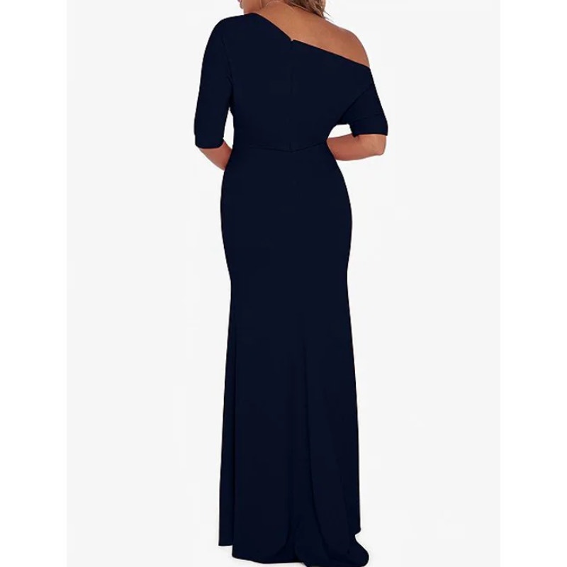 BETSY & ADAM Asymmetrical Scuba Crepe Dress Size 12 Navy Blue A25025 NWT