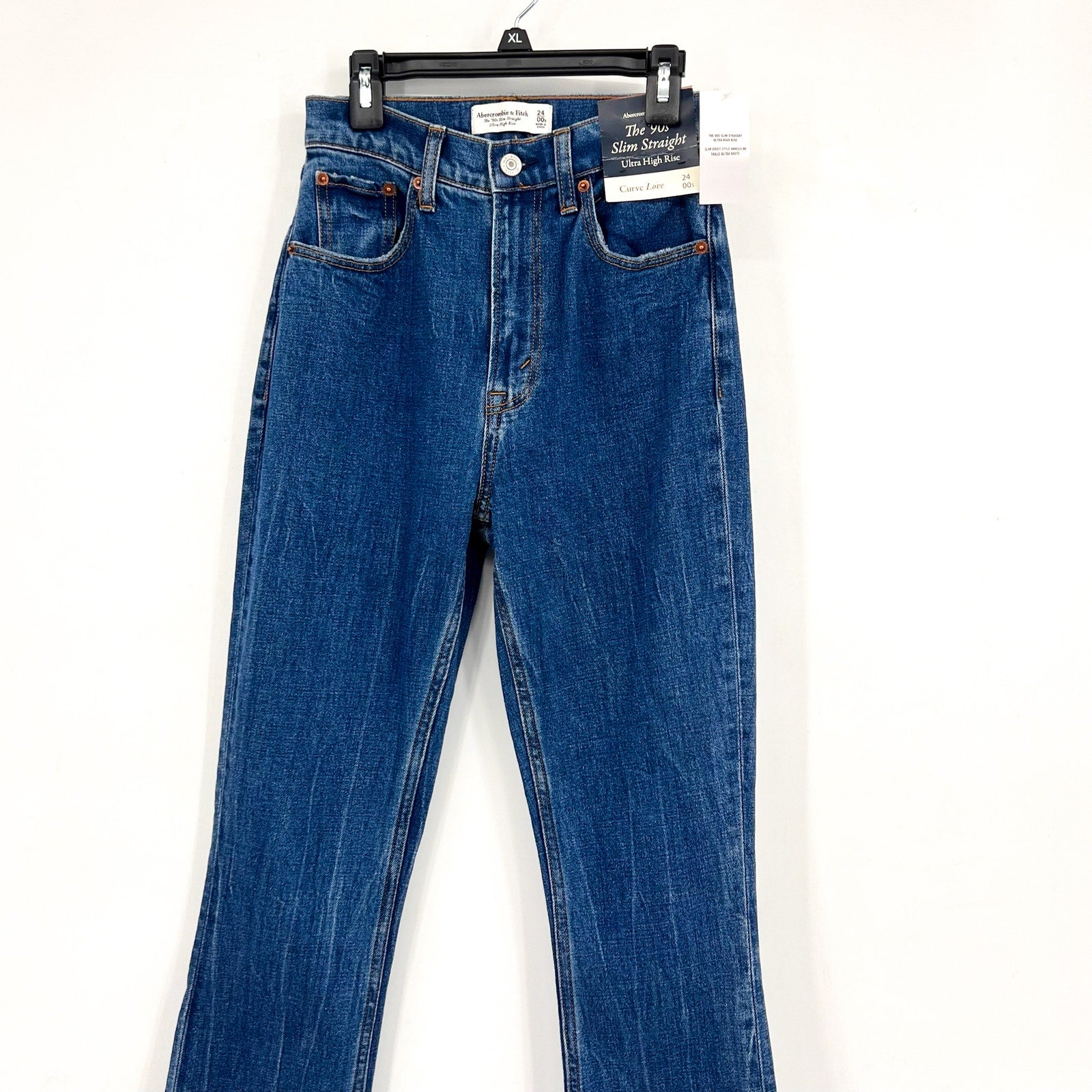 ABERCROMBIE & FITCH Womens 90s Slim Straight Jeans SIZE 24 US 00 Dark Marble NWT