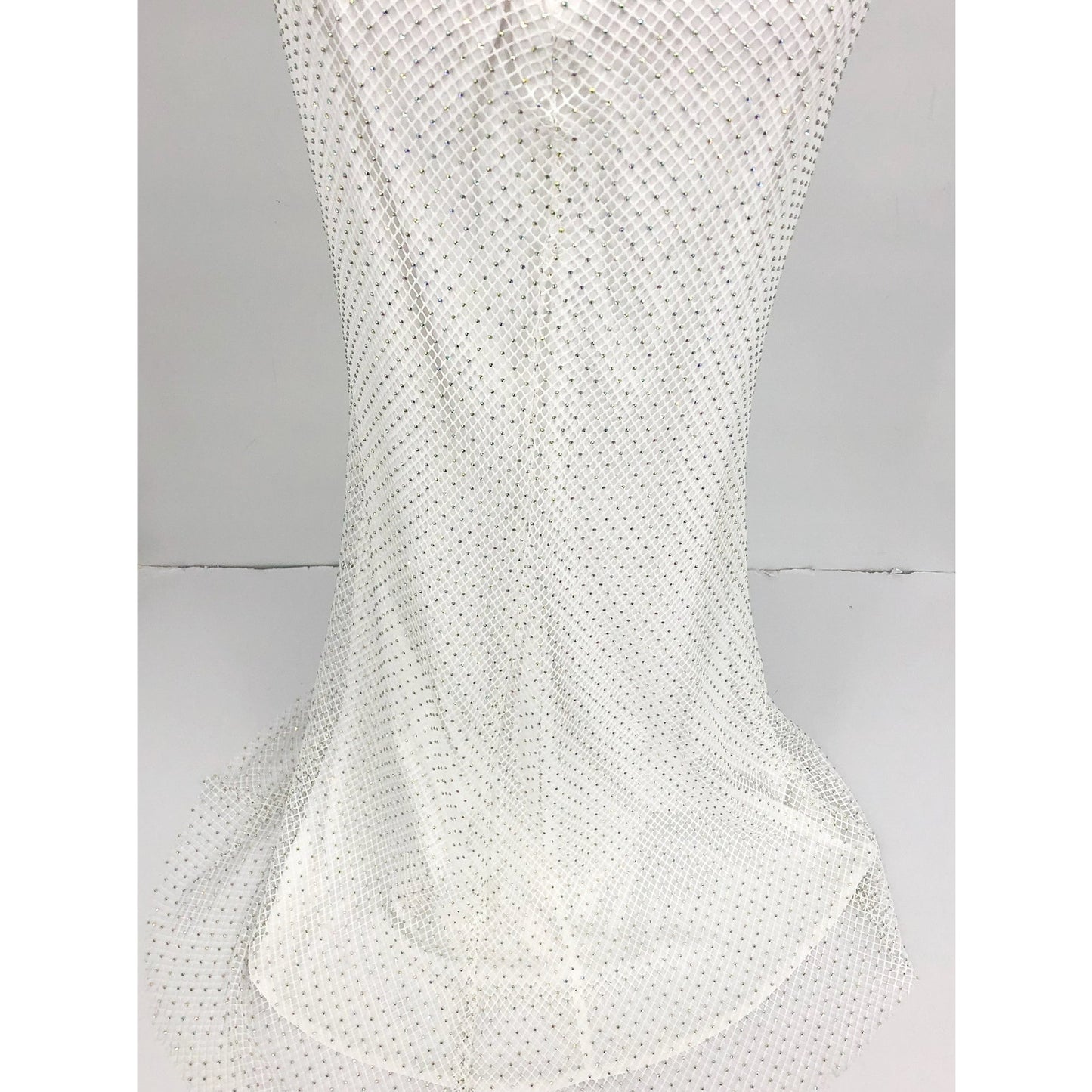 AQUA FORMAL Women's Rhinestone Embellished Fishnet Gown Size 12 Ivory NWT