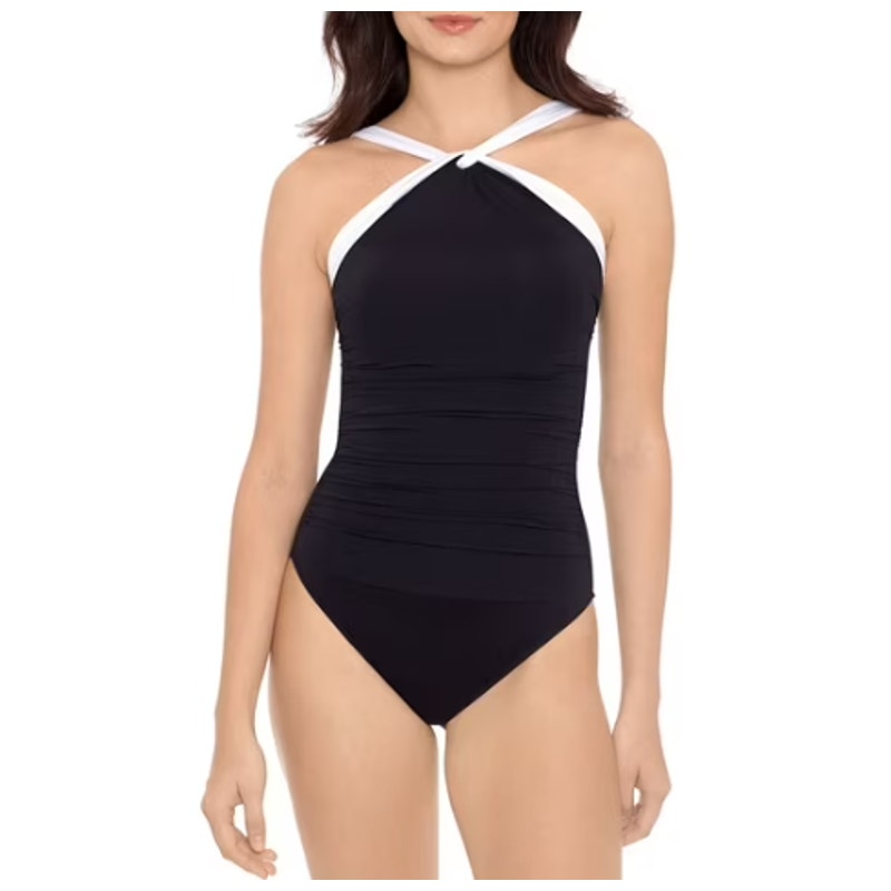 LAUREN RALPH LAUREN Bel Air One Piece Swimsuit Size 16 Black Cross High Neck NWT