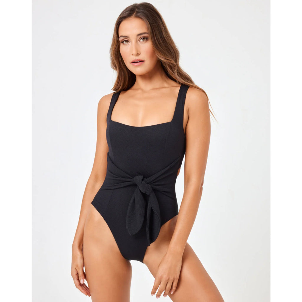 L*SPACE Women's Balboa Classic One Piece Swimsuit Small Black Tie Waist NWT