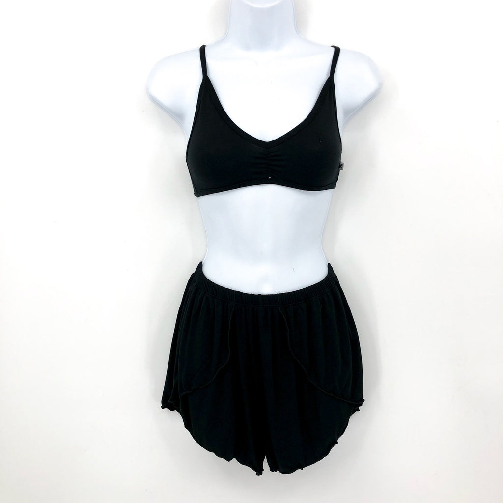 KICKEE PANTS Sleeping Bra Shorts & Duster Robe Set Small Black Midnight NWT