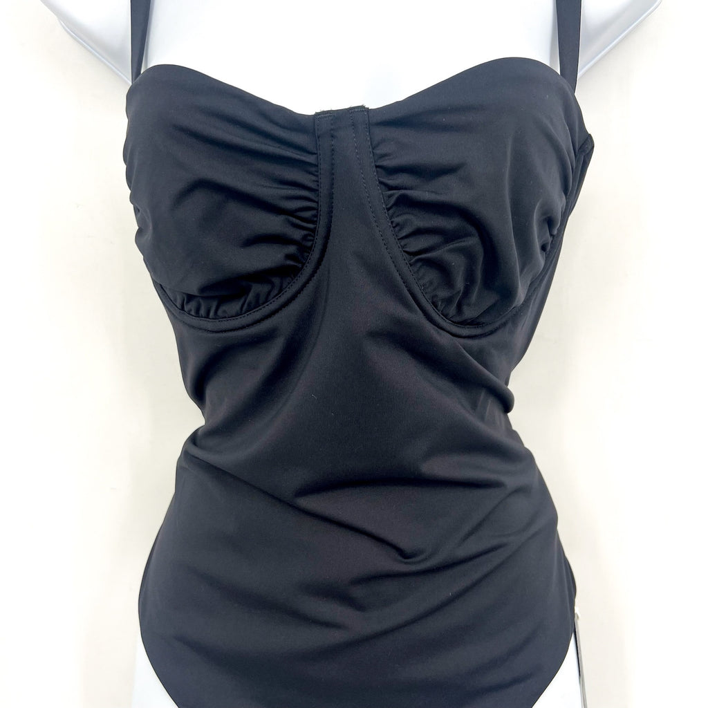 SEAFOLLY Women's Underwire One Piece Swimsuit Size 12 Black Ruched NWT
