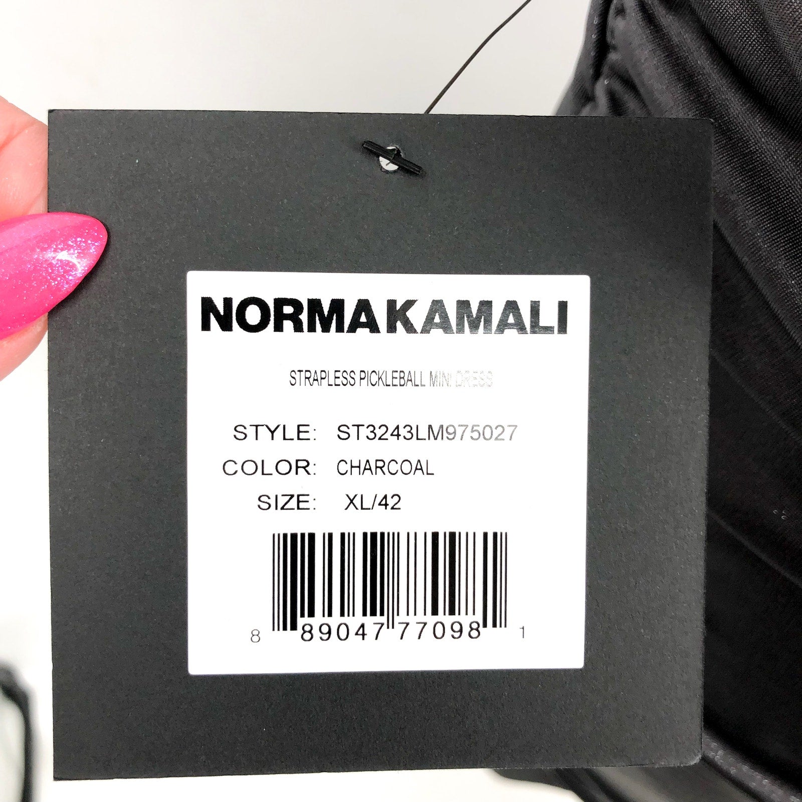 NORMA KAMALI Women's Strapless Pickleball Mini Dress XL 42 Gray Charcoal NWT