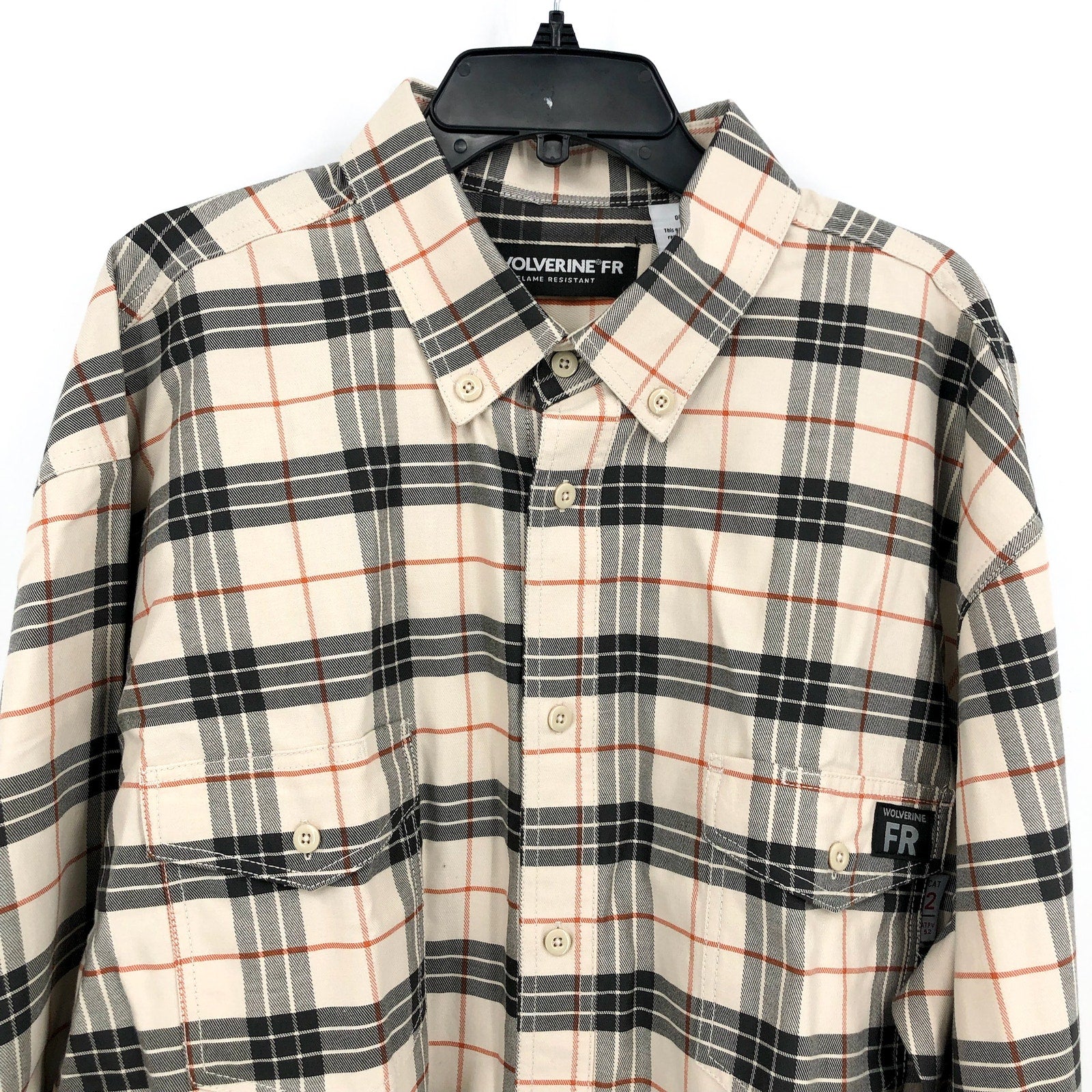 WOLVERINE Mens FR Twill Shirt Medium Cream Black Plaid Long Sleeve NWT