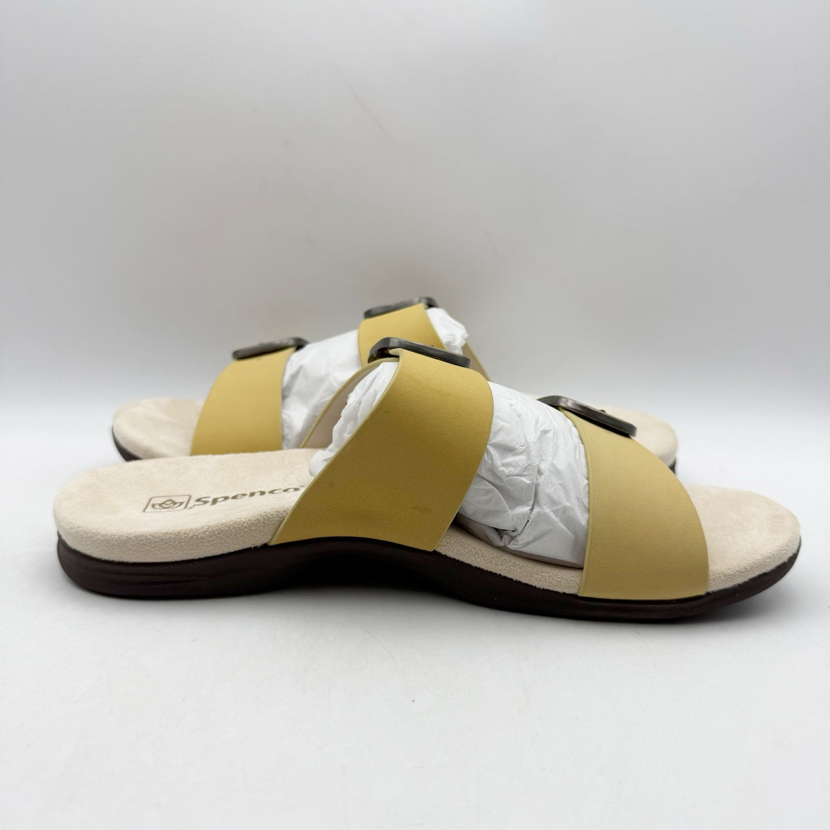 Spenco Womens Vista Slip On Sandals Size 7.5 WIDE Yellow Leather Comfort NIB