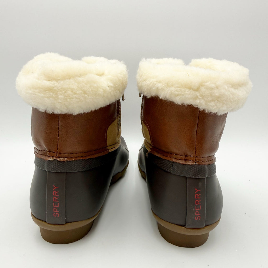 Sperry Kids Alpine Saltwater Winter Boots Size 5 Tan Red Water Resistant NWOB