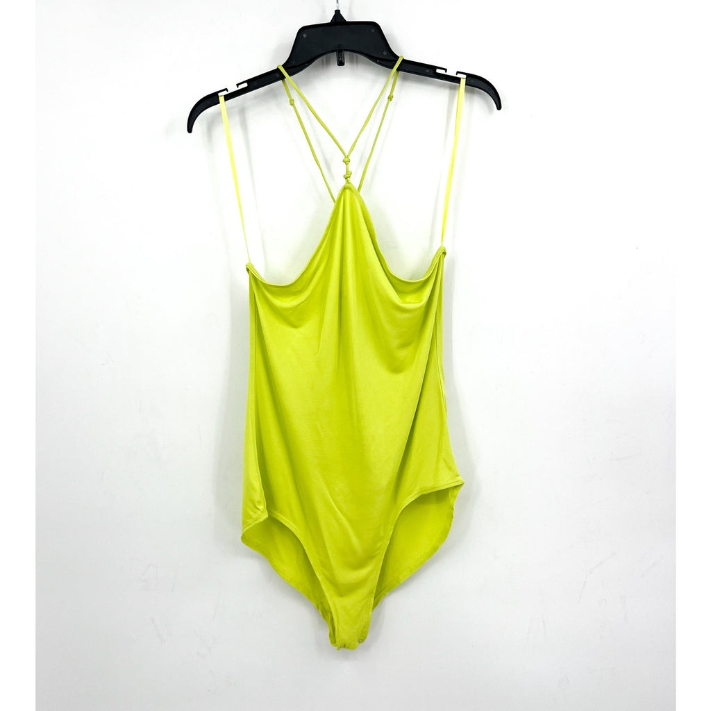  FRAME Women's Delicate Knot Tank Bodysuit Large Flash Lime Green NWOT