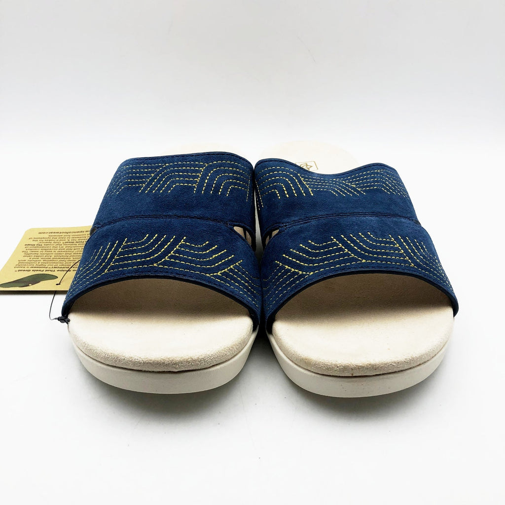 Spenco Womens Twilight Ellie Slide Sandal Size 9.5 WIDE Blue Peacoat Leather NIB
