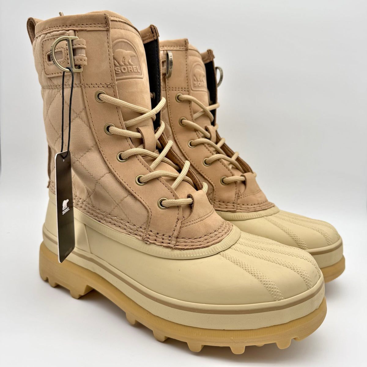 Sorel Womens Caribou Royal Winter Boots US 8.5 Tan Beige Canvas Waterproof NIB