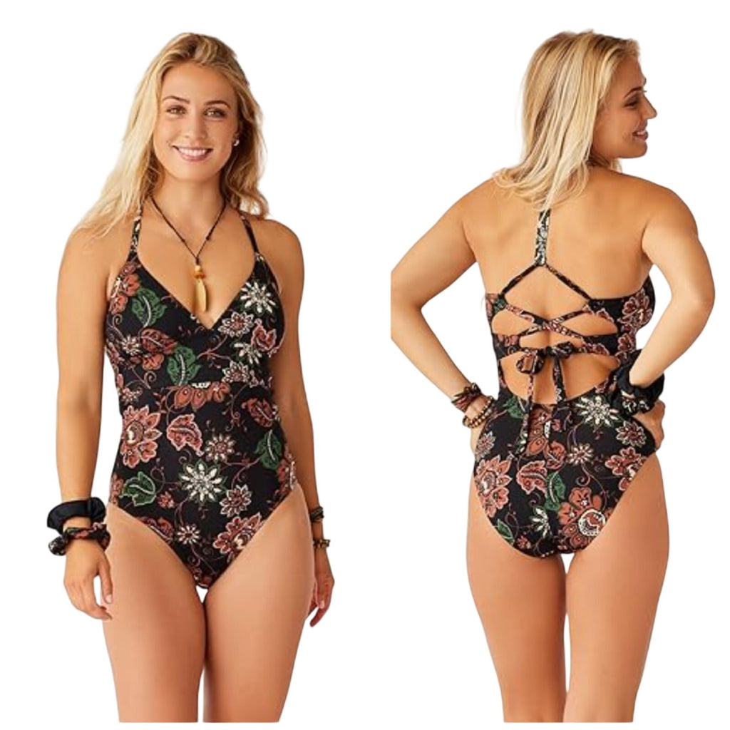 CARVE DESIGN Dahlia One Piece Swimsuit XL Black Taj Print Criss-Cross NWT