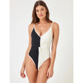 L*SPACE Women's Devi Classic One Piece Swimsuit Small Black Cream Colorblock NWT