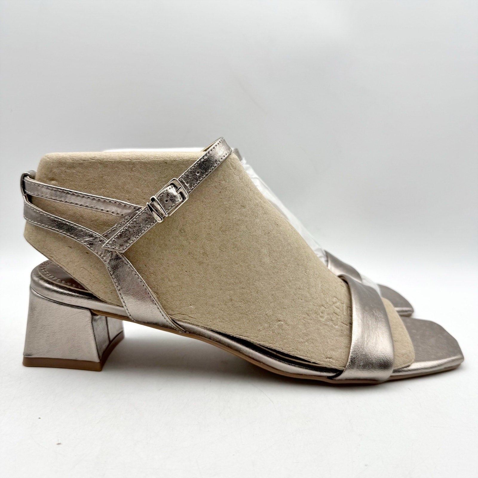 Naturalizer Womens Hana Heeled Sandals US 9.5 Pewter Metallic Taupe Leather NWOB